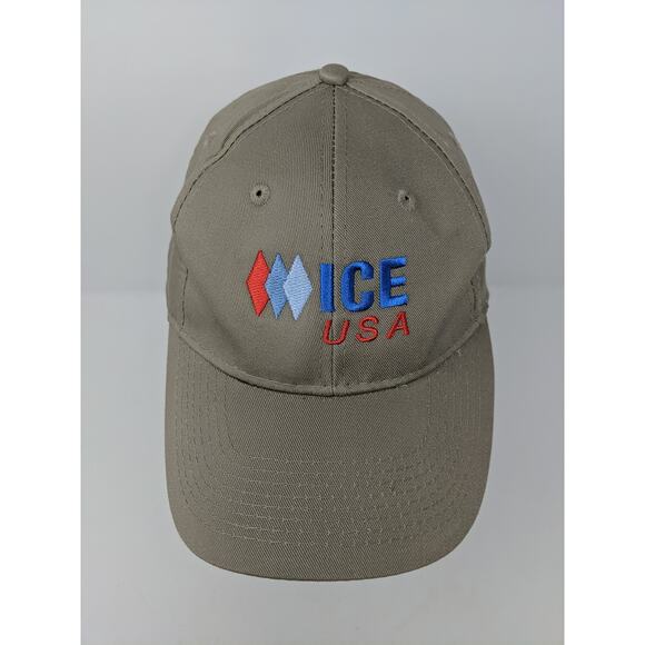 Ice USA Strapback Hat Adjustable Port & Company Embroidered Logo Tan Beige - Picture 2 of 10